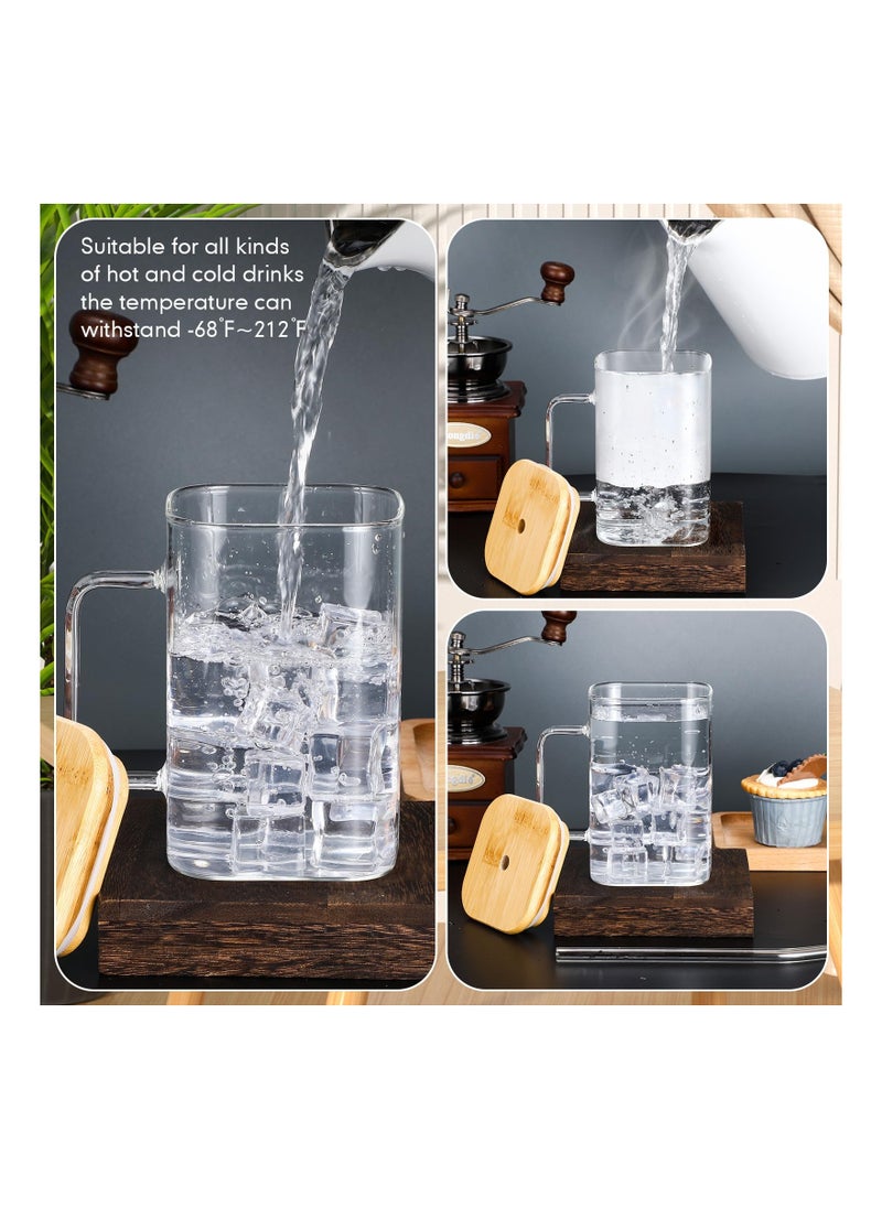KASTWAVE - 4 Pack Glass Cups With Lids and Straws, 400ML Drinking Glasses Coffee Cups with Handle, Glass Mug With colored Handle for Soda, Iced Coffee, Milk, Bubble Tea, Water, Juice - Image 1