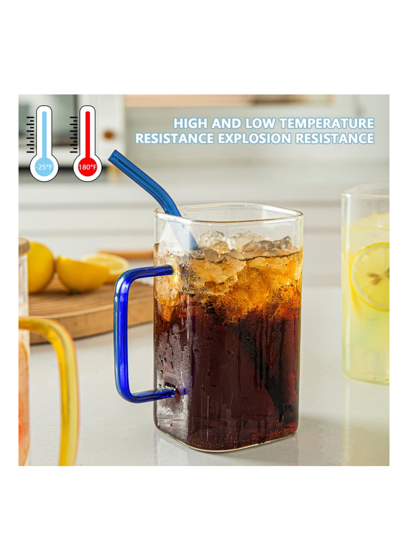 KASTWAVE - 4 Pack Glass Cups With Lids and Straws, 400ML Drinking Glasses Coffee Cups with Handle, Glass Mug With colored Handle for Soda, Iced Coffee, Milk, Bubble Tea, Water, Juice - Image 1