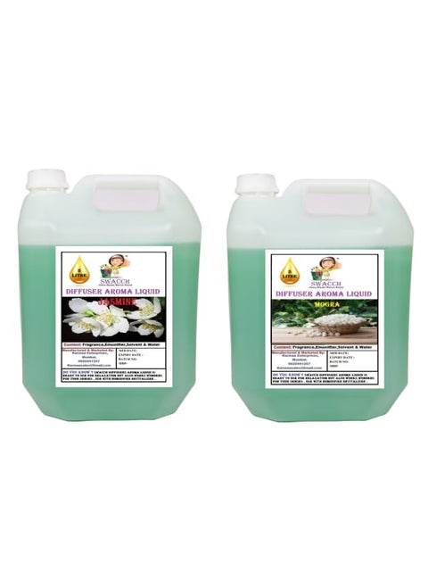 swacch Diffuser Aroma Liquid Jasmine Mogra Ready to use 5 Litre Combo Pack of 2 I Home Fragrance I Best for Aromatherapy I Helps in Meditation I Used in Diffusers I Water Based