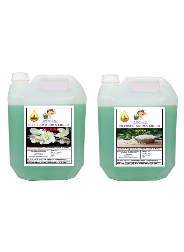swacch Diffuser Aroma Liquid Jasmine Mogra Ready to use 5 Litre Combo Pack of 2 I Home Fragrance I Best for Aromatherapy I Helps in Meditation I Used in Diffusers I Water Based