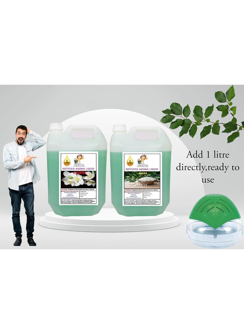 swacch Diffuser Aroma Liquid Jasmine Mogra Ready to use 5 Litre Combo Pack of 2 I Home Fragrance I Best for Aromatherapy I Helps in Meditation I Used in Diffusers I Water Based