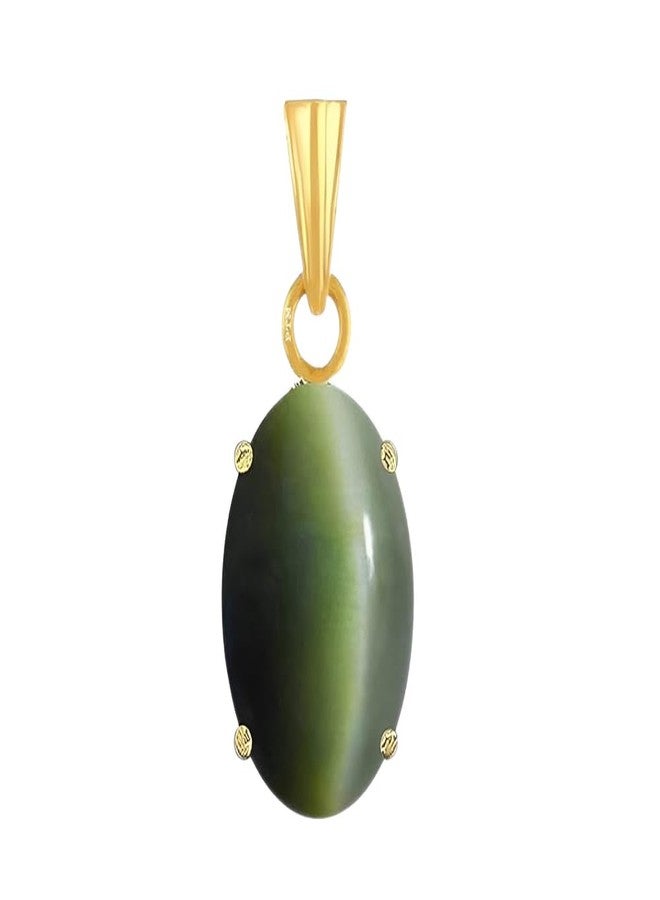 Ptm Natural Cats Eye/Lahsunia 7.25 Ratti or 6.5 Carat Astrological Certified Gemstone Panchdhatu/5 Metals 22k Gold Plated Pendant for Men & Women -fba2725 - Image 1