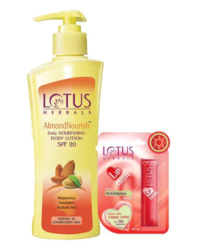 LOTUS HERBALS Lotus Herbals Winter Kit Almondnourish Daily Nourishing Body Lotion_250ml  Lip BalmWatermelon Splash_35g Set Of 2 