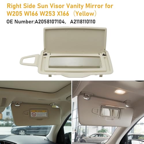Abodvu Compatible with Mercedes Benz Sun Visor Mirror Cover Replacement for W166 X166 W292 W205 W253 C GLC M Class 2015-2021,1PC Right Passenger Side Sun Vanity Visor Makeup Mirror Cap,Light Beige - Image 3