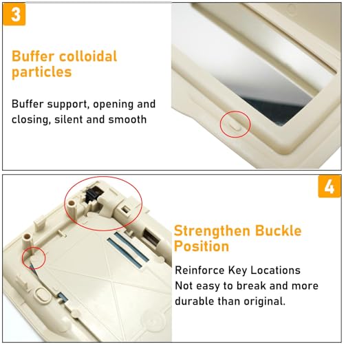Abodvu Compatible with Mercedes Benz Sun Visor Mirror Cover Replacement for W166 X166 W292 W205 W253 C GLC M Class 2015-2021,1PC Right Passenger Side Sun Vanity Visor Makeup Mirror Cap,Light Beige - Image 5