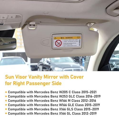 Abodvu Compatible with Mercedes Benz Sun Visor Mirror Cover Replacement for W166 X166 W292 W205 W253 C GLC M Class 2015-2021,1PC Right Passenger Side Sun Vanity Visor Makeup Mirror Cap,Light Beige - Image 2