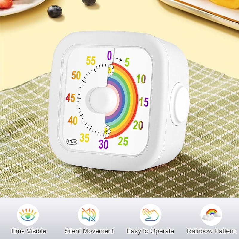 hotut 60 Minute Visual Timer for Kids,Visual Countdown Timer Clock Kids,Kids Desk Management Tools with Rainbow Pattern and Non-Ticking for Classroom,Home,Kitchen,Office - Image 5