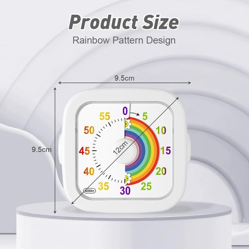 hotut 60 Minute Visual Timer for Kids,Visual Countdown Timer Clock Kids,Kids Desk Management Tools with Rainbow Pattern and Non-Ticking for Classroom,Home,Kitchen,Office - Image 2