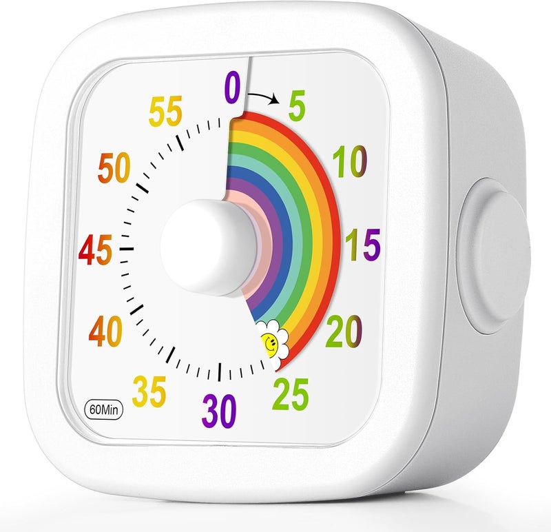 hotut 60 Minute Visual Timer for Kids,Visual Countdown Timer Clock Kids,Kids Desk Management Tools with Rainbow Pattern and Non-Ticking for Classroom,Home,Kitchen,Office - Image 1