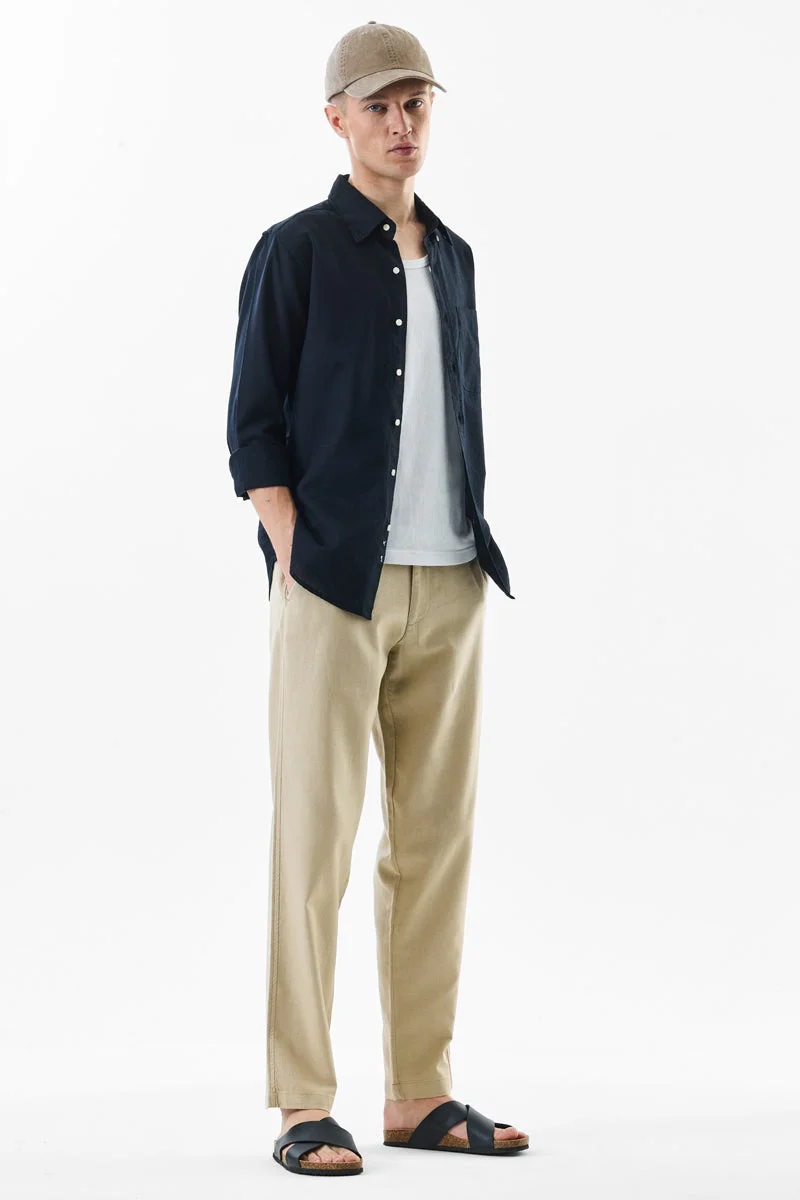 SNITCH Beige Solid Straight Fit Casual Trousers