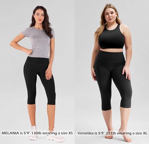 ODODOS Women's High Waisted Yoga Capris with Pockets,Tummy Control Non See Through Workout Sports Running Capri Leggings, Black,X-Large - Image 4
