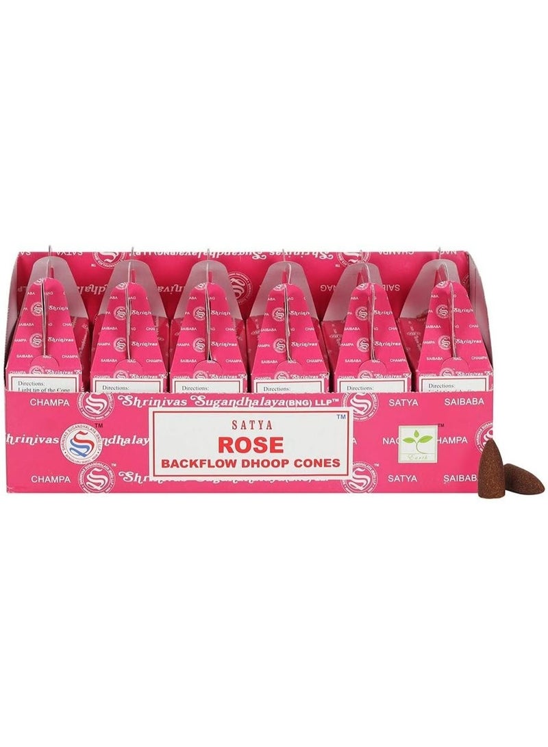 SATYA Rose Backflow Dhoop Cones – Premium Aromatic Incense Cones for Backflow Burners – Long Lasting Rose Fragrance for Meditation, Yoga, Relaxation & Home Fragrance - Image 1