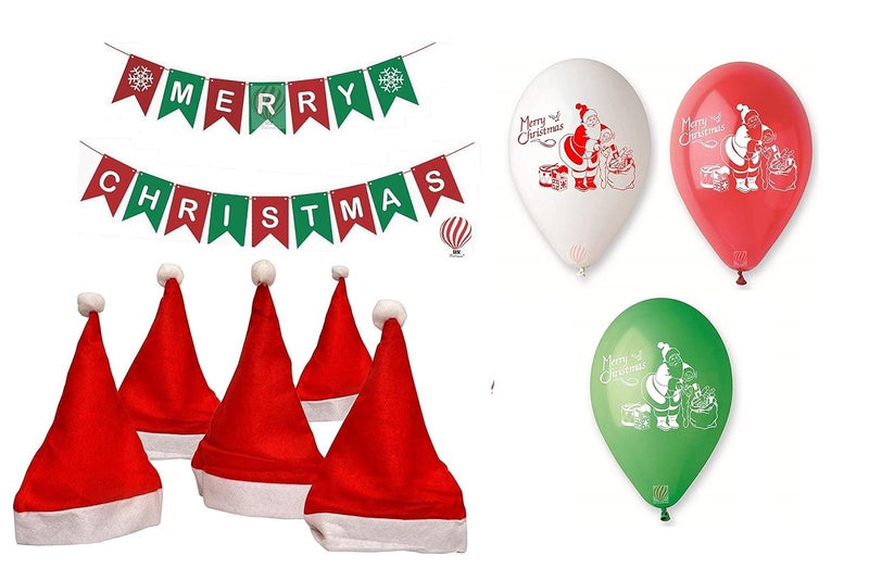 HK Balloons HK balloons Christmas Banner Balloons And Caps Set For ChristmasBirthday Decorations - Image 1