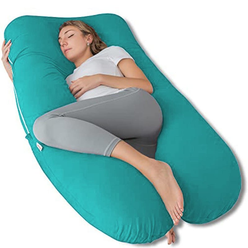Texlux U Shape Maternity PillowPregnancy Pillow with Cotton Zippered Cover Sky Blue - Image 1