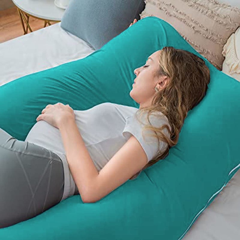 Texlux U Shape Maternity PillowPregnancy Pillow with Cotton Zippered Cover Sky Blue - Image 2