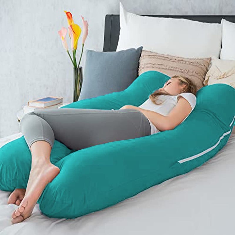 Texlux U Shape Maternity PillowPregnancy Pillow with Cotton Zippered Cover Sky Blue - Image 3