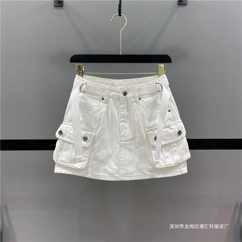 Spring/Summer 2023 New Foreign Style Spice Girl Large Pocket Tooling Strap Denim Bust Skirt Hip A- Line Skirt - Image 4