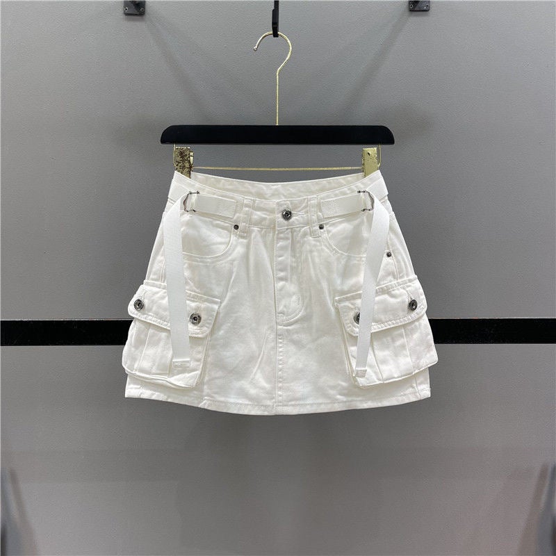 Spring/Summer 2023 New Foreign Style Spice Girl Large Pocket Tooling Strap Denim Bust Skirt Hip A- Line Skirt - Image 1