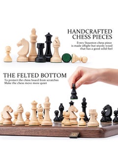 A&A A&A Premium Natural Walnut Folding Chess Set, w/ 15" Board & 3" King Height Staunton Chess Pieces, Includes 2 Extra Queens and a Storage Bag  - Image 5