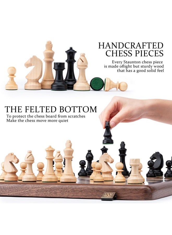 A&A - A&A Premium Natural Walnut Folding Chess Set, w/ 15" Board & 3" King Height Staunton Chess Pieces, Includes 2 Extra Queens and a Storage Bag - Image 1