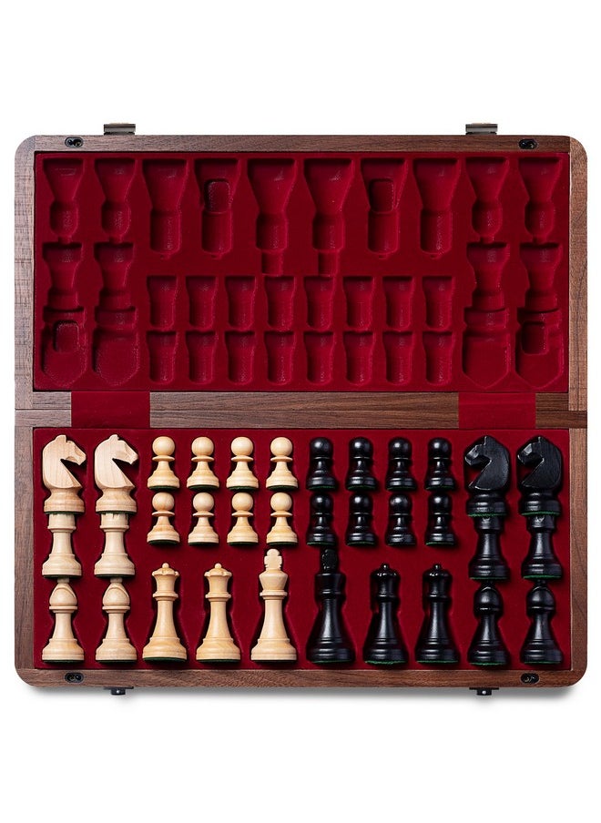 A&A - A&A Premium Natural Walnut Folding Chess Set, w/ 15" Board & 3" King Height Staunton Chess Pieces, Includes 2 Extra Queens and a Storage Bag - Image 1