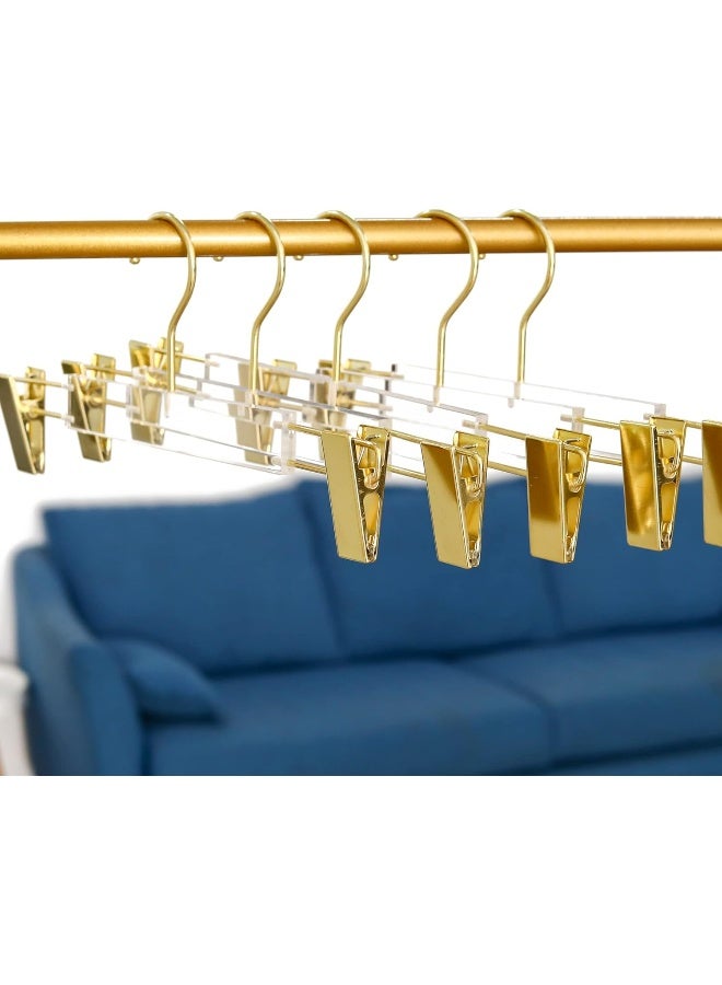 Besser 15 Pack Gold Clear Hangers, Acrylic Clothes Hangers, Skirt Dress Hanger with Gold Clips, Kids Pants Hangers for Closet Storage  - Image 1
