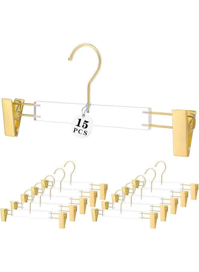 Besser 15 Pack Gold Clear Hangers, Acrylic Clothes Hangers, Skirt Dress Hanger with Gold Clips, Kids Pants Hangers for Closet Storage  - Image 4