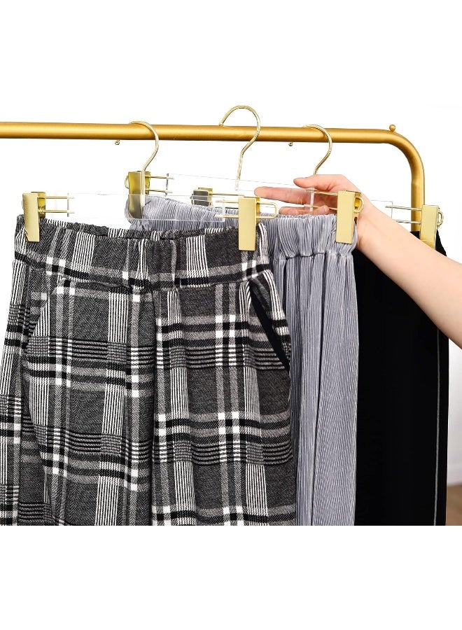 Besser 15 Pack Gold Clear Hangers, Acrylic Clothes Hangers, Skirt Dress Hanger with Gold Clips, Kids Pants Hangers for Closet Storage  - Image 5