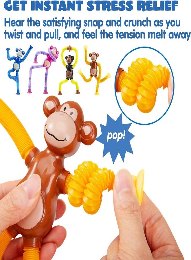 ZELVO Kid Telescopic Suction Cup Giraffe Toy Led Shape Changing Telescopic Pop Tubes Sensory Toys for Boys Girls Stretch Tube Motor Skills Interactive Toy Random Colors (Pack of 1) (Monkey) - Image 3