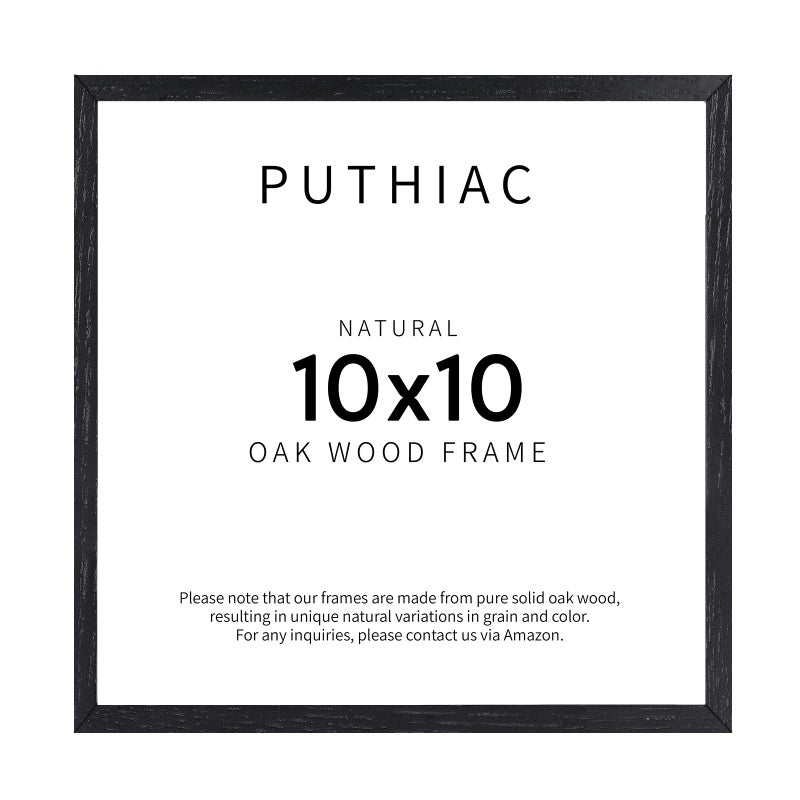 puthiac 10x10 Black Oak Wood Picture Frame -10x10 Frame Wood  10x10 Natural Solid Wood Poster Frames for Wall Art Photo and Prints (1 Pack  Black) - Image 1