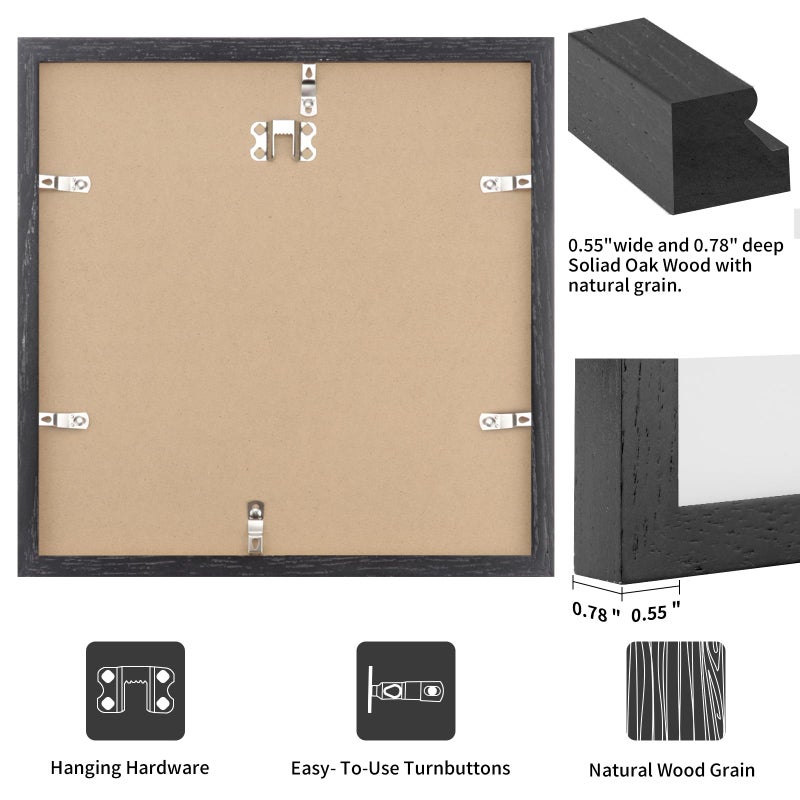 puthiac 10x10 Black Oak Wood Picture Frame -10x10 Frame Wood  10x10 Natural Solid Wood Poster Frames for Wall Art Photo and Prints (1 Pack  Black) - Image 3