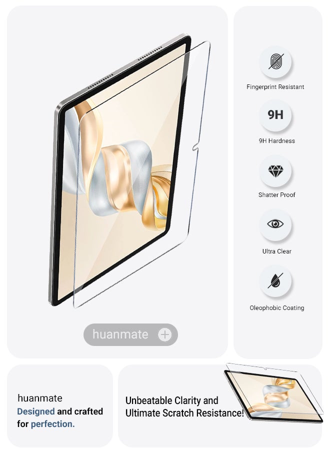 2 Pieces Honor Pad X9a Tempered Glass Screen Protector – High Transparency, Delicate Touch, Anti-Explosion, Smooth Arc Edges, Easy Installation, Screen Protector for Honor Pad X9a