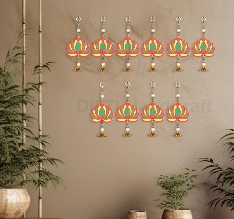 DIPTI HANDICRAFT DIPTI HANDICRAFT Decor Hanging Lotus Decoration Items Festival Decoration Items for Home Decoration for Diwali Pack of 10  - Image 1