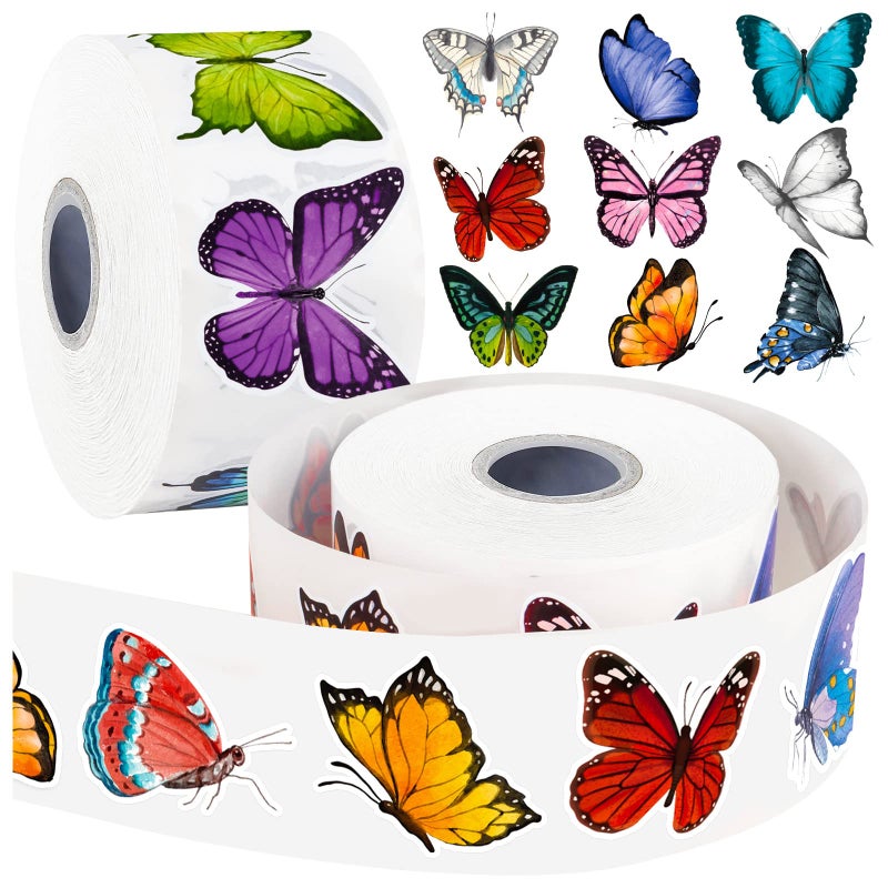 TORINALITAL 1600 PCS Butterfly Roll Stickers 16 Styles Butterfly Stickers for Kids Waterproof and SunProof 3D Roll Stickers for Parties Walls Scrapbooks Envelopes Birthday and Greeting Cards