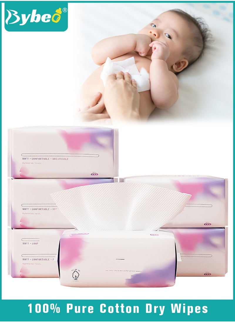 Bybeo 6 Packs Baby Cotton Tissue, Soft Baby Dry Wipe, Wet and Dry Use, Infant Cotton Towel, Made of Pure Cotton, 300 Count Unscented Disposable Facial Cotton Tissues for Baby Sensitive Skin  - Image 1