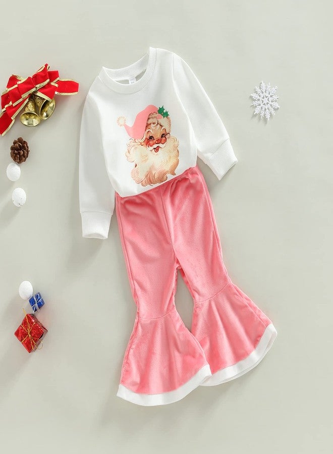 Gureui Toddler Girl Christmas Outfit Long Sleeve Sweatshirt Flare Pants Infant Baby Winter Clothes (B Pink Santa, 2-3T) - Image 3
