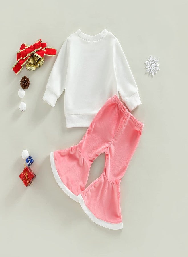 Gureui Toddler Girl Christmas Outfit Long Sleeve Sweatshirt Flare Pants Infant Baby Winter Clothes (B Pink Santa, 2-3T) - Image 4