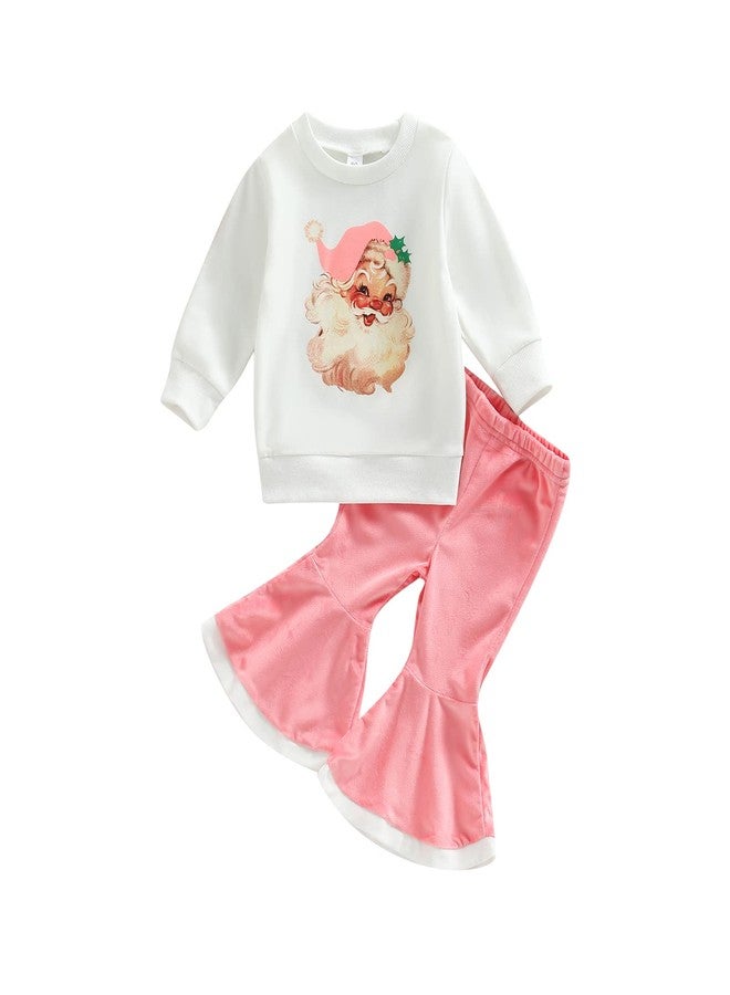 Gureui Toddler Girl Christmas Outfit Long Sleeve Sweatshirt Flare Pants Infant Baby Winter Clothes (B Pink Santa, 2-3T) - Image 1