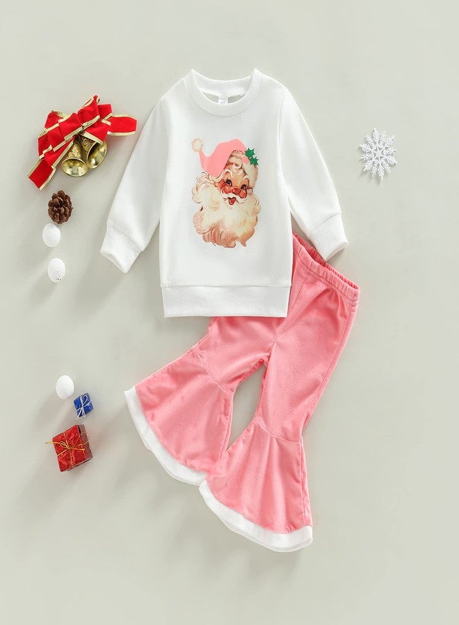 Gureui Toddler Girl Christmas Outfit Long Sleeve Sweatshirt Flare Pants Infant Baby Winter Clothes (B Pink Santa, 2-3T) - Image 2