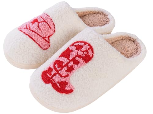 Tellrain Women Slippers Cute Pattern Big Heart Mushroom Warm Soft Bedroom Shoes Fuzzy Closed Toe Sandals Non Slip House Bedroom Slippers - Image 1