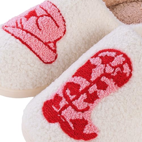 Tellrain Women Slippers Cute Pattern Big Heart Mushroom Warm Soft Bedroom Shoes Fuzzy Closed Toe Sandals Non Slip House Bedroom Slippers - Image 5