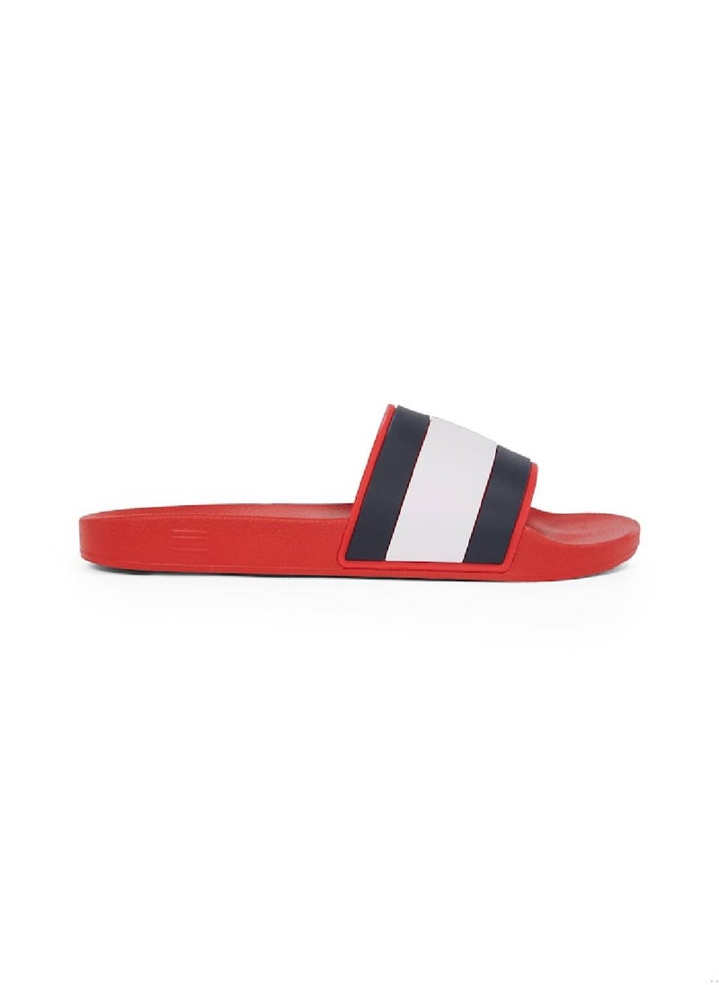 TOMMY HILFIGER - Men's Colour-Blocked Pool Slides - Rubber, Red - Image 1