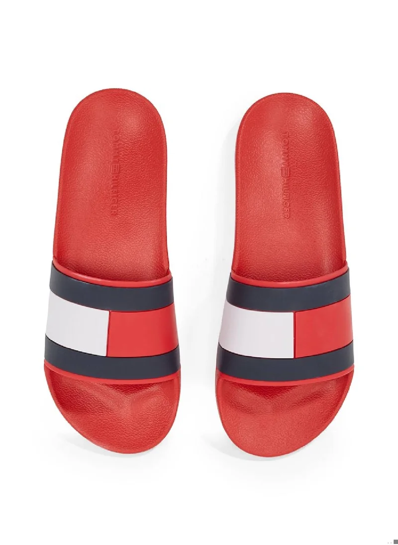 TOMMY HILFIGER Men's Colour-Blocked Pool Slides - Rubber, Red