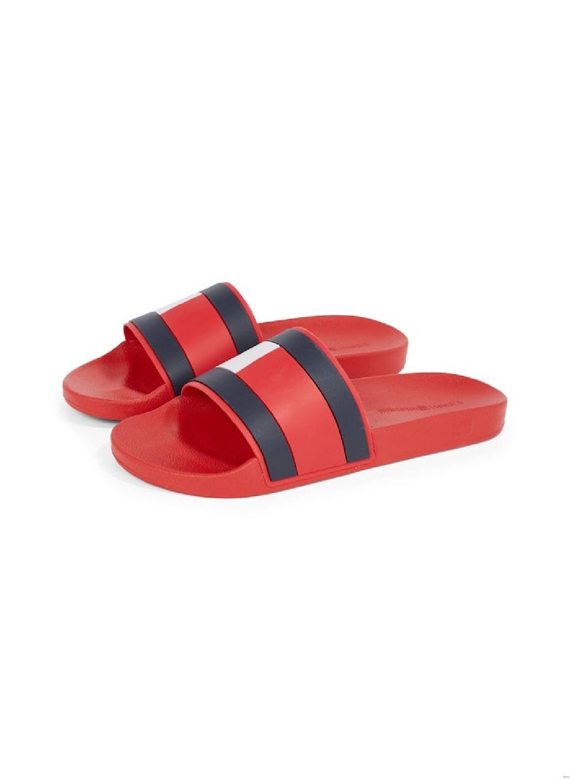 TOMMY HILFIGER - Men's Colour-Blocked Pool Slides - Rubber, Red - Image 1