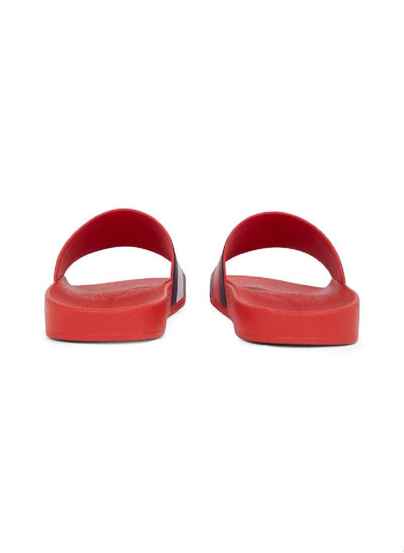 TOMMY HILFIGER - Men's Colour-Blocked Pool Slides - Rubber, Red - Image 1