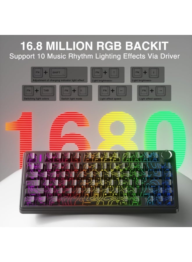 AULA F75 HE Gaming Keyboard with Magnetic Switches, 3-Mode, BT/2.4G/USB-C, 8000Hz Polling Rate, 4000mAh Battery, Supports DKS and SOCD, Adjustable Playback, Color (Black Contour) - Image 3