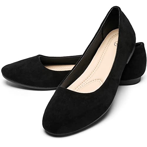 Rominz Women's Flats Shoes Round Toe Flats Black Flats Shoes Women Ballet Flats for Women Dressy Shoes Nude Flats(Black, US9) - Image 1