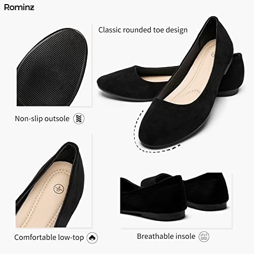 Rominz Women's Flats Shoes Round Toe Flats Black Flats Shoes Women Ballet Flats for Women Dressy Shoes Nude Flats(Black, US9) - Image 2