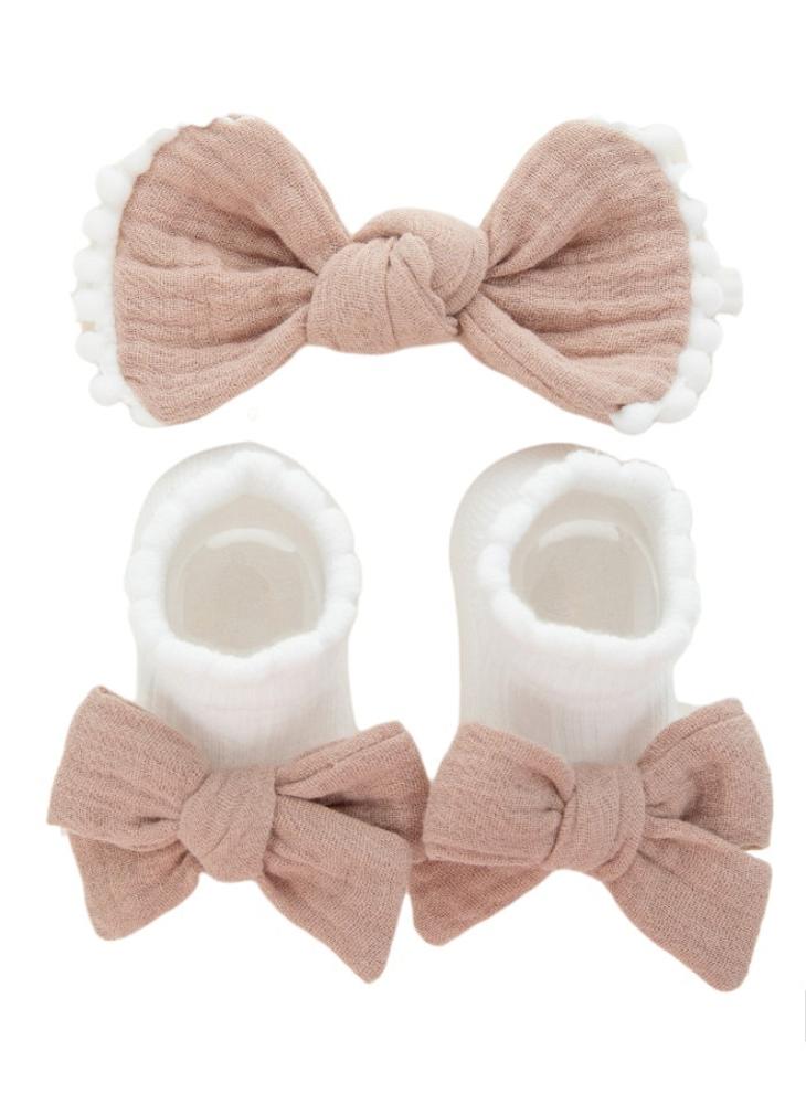 Bambimici - Anika Socks & Ribbon Bow Headband Set - Light Brown - Image 1