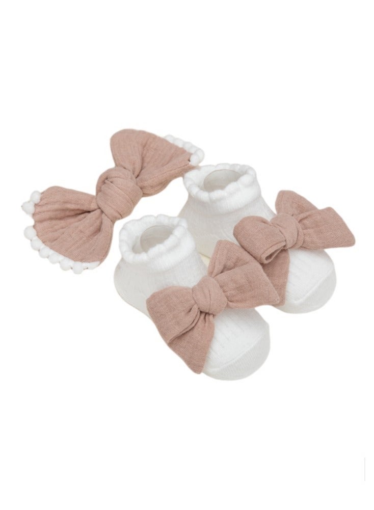 Bambimici - Anika Socks & Ribbon Bow Headband Set - Light Brown - Image 3
